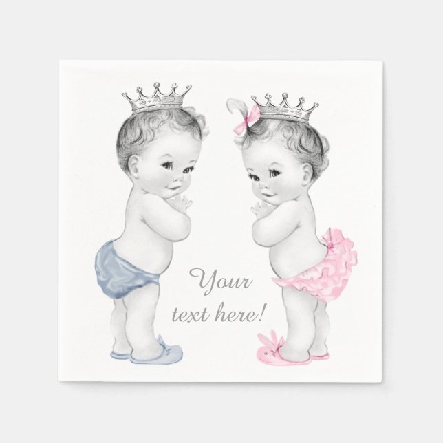 Prince and Princess Twin Baby Shower Serviette (Vorderseite)