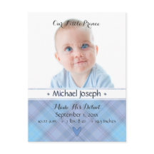 Prince Baby Blue Boy Karierte Geburtserklärung