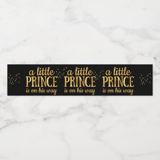 Prince Baby Dusche Royal Black Gold Foil Boy Wasserflaschenetikett (Einzelnes Label)