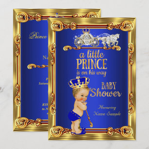 Prince Baby Dusche Royal Blue Gold Carriage Blond Einladung