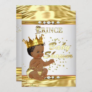 Prince Baby Dusche White Gold Foil Ethnic Einladung
