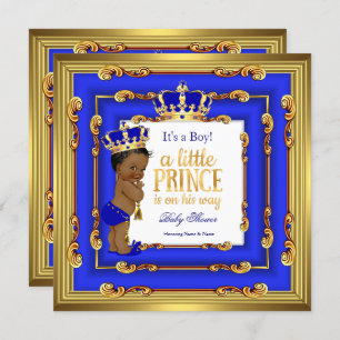 Prince Baby Duwer Royal Blue Gold Frame Ethnic Einladung