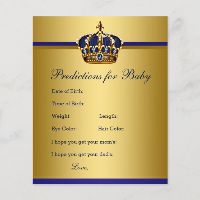 Prince Baby Shower Advisor Prediction Game Cards Flyer (Vorne)