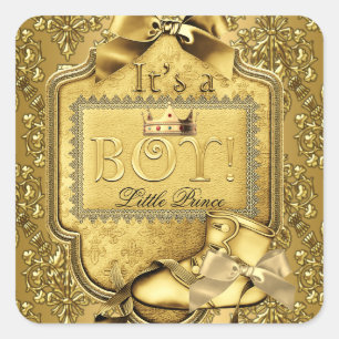 Prince Baby Shower Baby Boy Elite Damask Gold Quadratischer Aufkleber