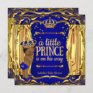 Prince Baby Shower Blue Gold Ethnic Boy Einladung