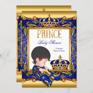 Prince Baby Shower Blue Gold Foil Boy Einladung