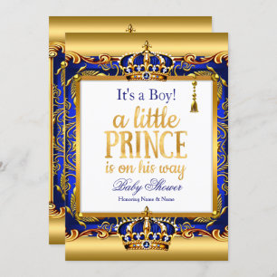 Prince Baby Shower Blue Verziert Gold Boy Einladung