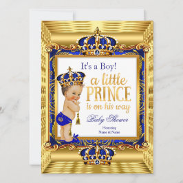 Prince Baby Shower Blue Verziert Gold Crown Einladung