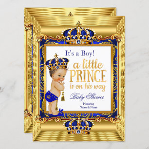 Prince Baby Shower Blue Verziert Gold Crown Einladung