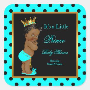 Prince Baby Shower Boy Aquamarin Black Ethnic Quadratischer Aufkleber