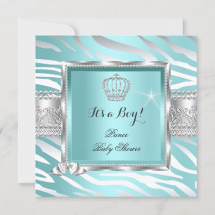 Prince Baby Shower Boy Aquamarin Blue Mint Zebra Einladung
