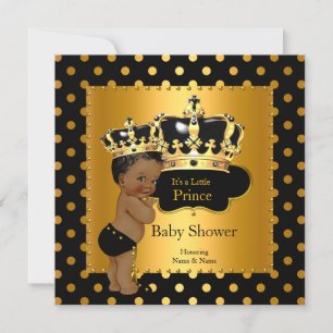 Prince Baby Shower Boy Black Gold Ethnic Einladung