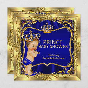 Prince Baby Shower Boy Blue Gold Einladung