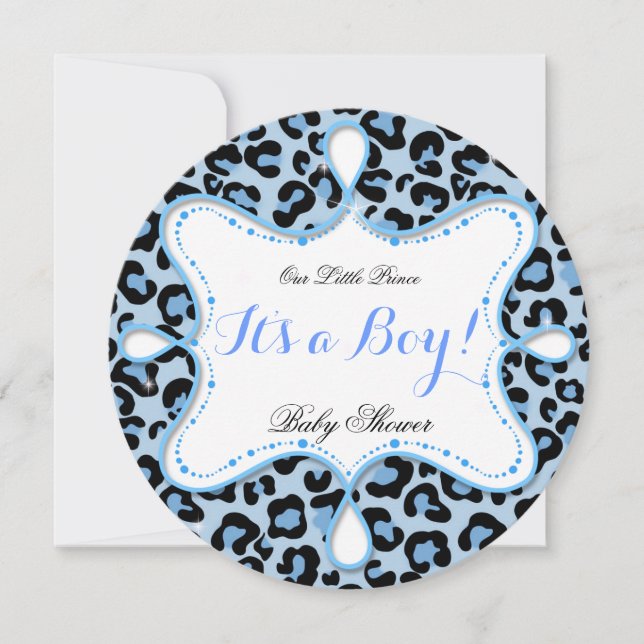 Prince Baby Shower Boy Blue Leopard Einladung (Vorderseite)