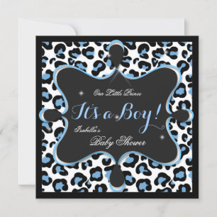 Prince Baby Shower Boy Blue White Leopard 2s Einladung