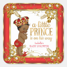 Prince Baby Shower Boy Red Gold White Ethnic Quadratischer Aufkleber
