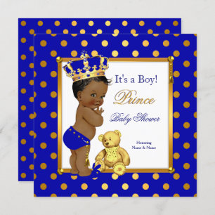 Prince Baby Shower Boy Royal Blue Gold Ethnic Einladung