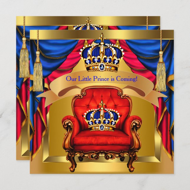 Prince Baby Shower Boy Royal Blue Red Gold Einladung (Vorne/Hinten)
