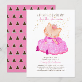 Prince Baby Shower Cats Kitten Girls Pink Niedlich Einladung