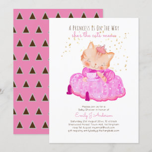 Prince Baby Shower Cats Kitten Girls Pink Niedlich Einladung