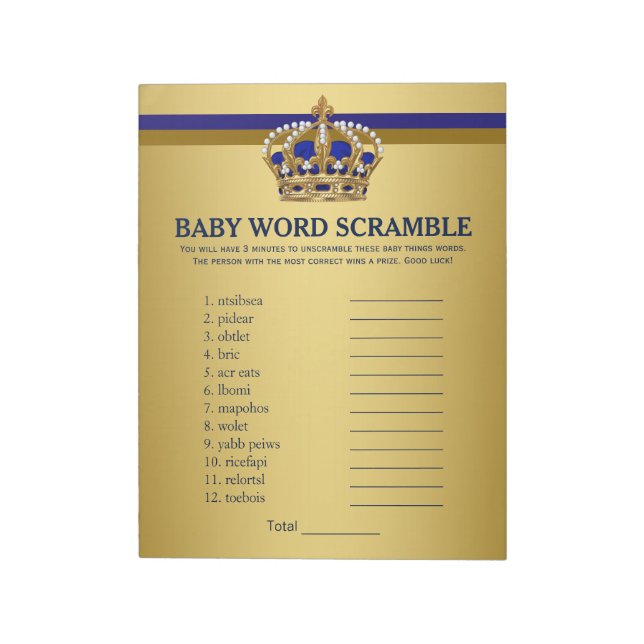 Prince Baby Shower Games Prince Word Scramble Notizblock (Rotiert)