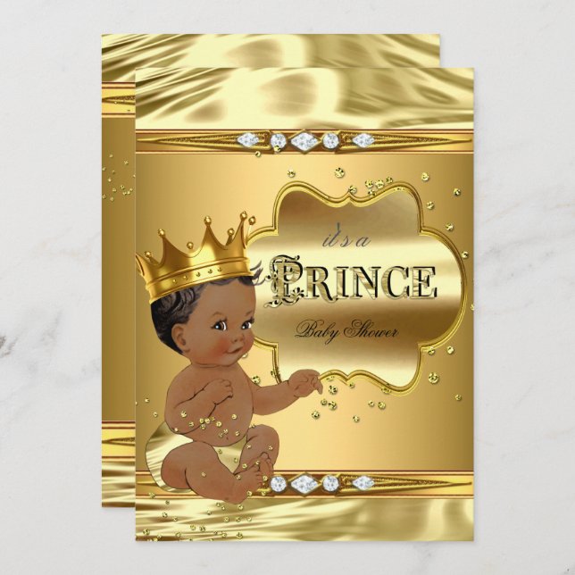 Prince Baby Shower Gold Foil Ethnic Baby Boy Einladung (Vorne/Hinten)