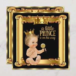 Prince Baby Shower Gold Imitate Foil Black Blonde  Einladung
