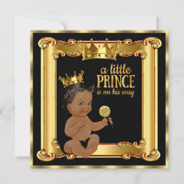 Prince Baby Shower Gold Imitate Foil Black Ethnic Einladung
