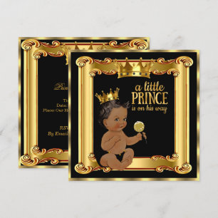 Prince Baby Shower Gold Imitate Foil Black Ethnic Einladung