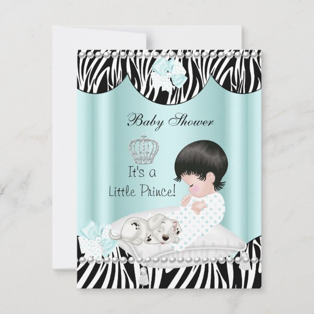 Prince Baby Shower Mint Aquamarin Blue Zebra Einladung (Vorderseite)