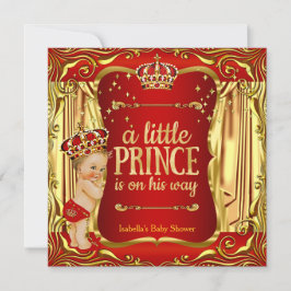 Prince Baby Shower Red Gold Boy Blonde Einladung