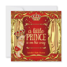 Prince Baby Shower Red Gold Boy Brünett Einladung