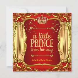 Prince Baby Shower Red Gold Boy Einladung