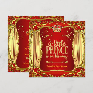 Prince Baby Shower Red Gold Boy Einladung