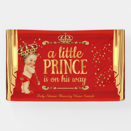 Prince Baby Shower Red Gold Drapes Brünett Boy Banner