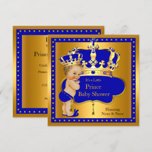 Prince Baby Shower Royal Blue Boy Crown Blonde Einladung