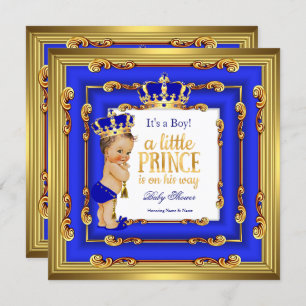 Prince Baby Shower Royal Blue Frame Brünett Einladung