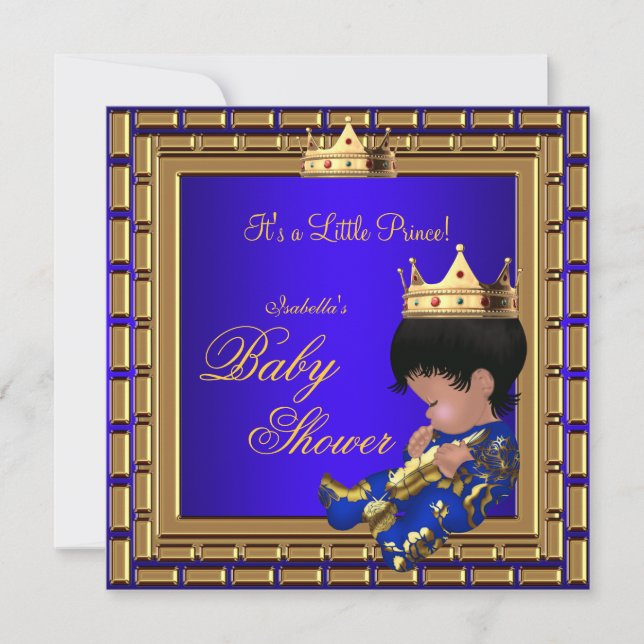 Prince Baby Shower Royal Blue Gold Boy Crown 4 Einladung (Vorderseite)