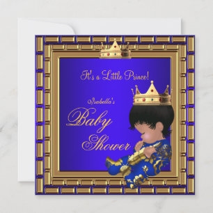 Prince Baby Shower Royal Blue Gold Boy Crown 4 Einladung