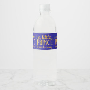 Prince Baby Shower Royal Blue Gold Foil Boy Wasserflaschenetikett