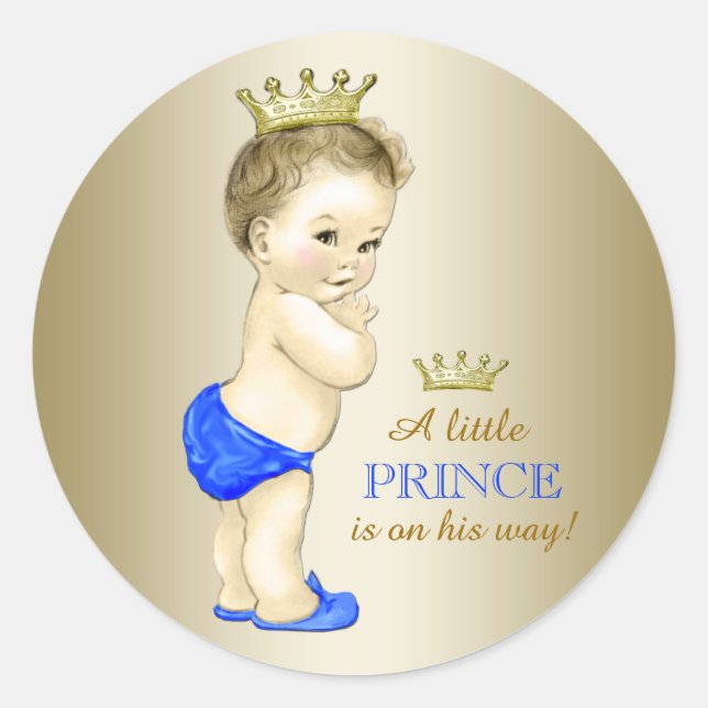 Prince Baby Shower Runder Aufkleber (Vorderseite)