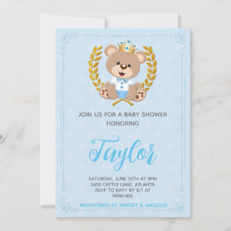 Prince Bear Baby Shower Invitation Einladung