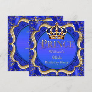 Prince Birthday Royal Blue Gold Crown Mens Einladung