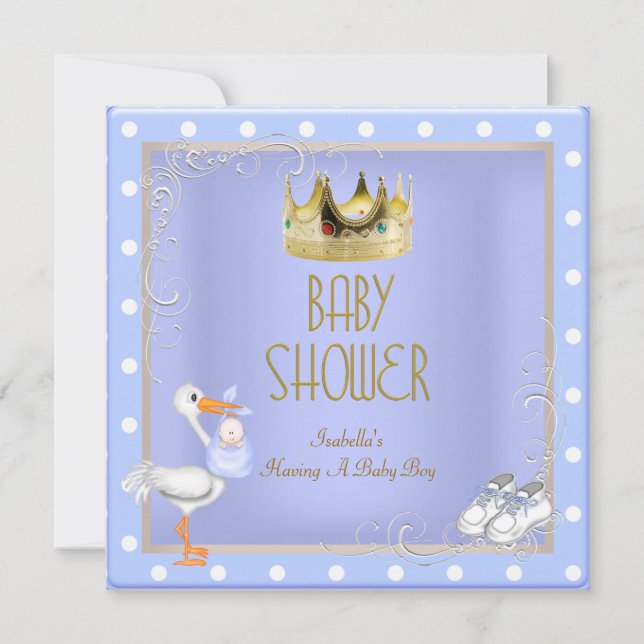 Prince blue Baby Shower Boy Baby Crown Spot Einladung (Vorderseite)
