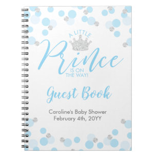 Prince Blue Silver Baby Shower Gästebuch Notizblock