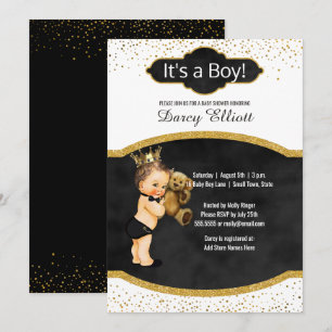 Prince Boy Baby Dusche Black Imitats Gold Glitze Einladung