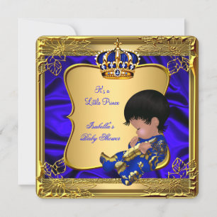 Prince Boy Baby Dusche Blue African American Gold Einladung