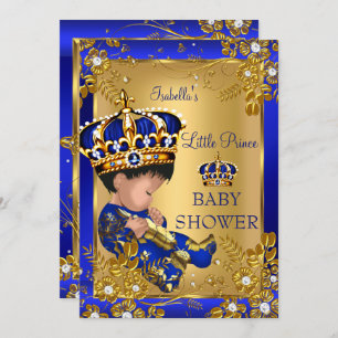 Prince Boy Baby Dusche Gold Blue Crown Einladung