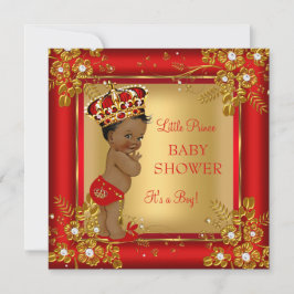 Prince Boy Baby Dusche Gold Red African American Einladung