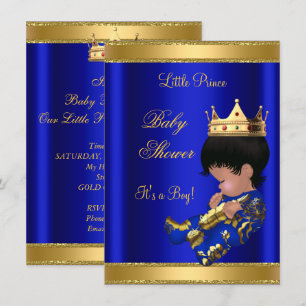 Prince Boy Baby Shower Blue 2 Afroamerikaner Einladung